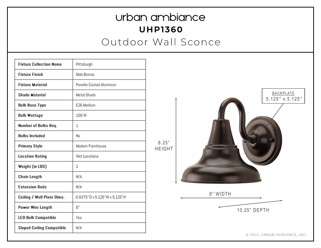 Luxury Industrial Wall Sconce, 8.25H x 8W, with Vintage Style, Olde Bronze, UHP1360 by Urban Ambiance