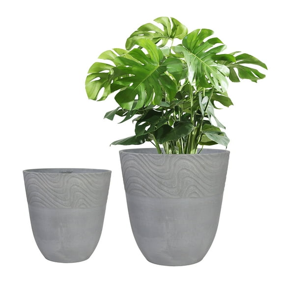 GreenShip Plant Pots 8 inch 12 inch for Indoor Outdoor Plants, Set of 2 Modern Decorative Plant Pots with Drainage Hole, Decorative Flower Pots