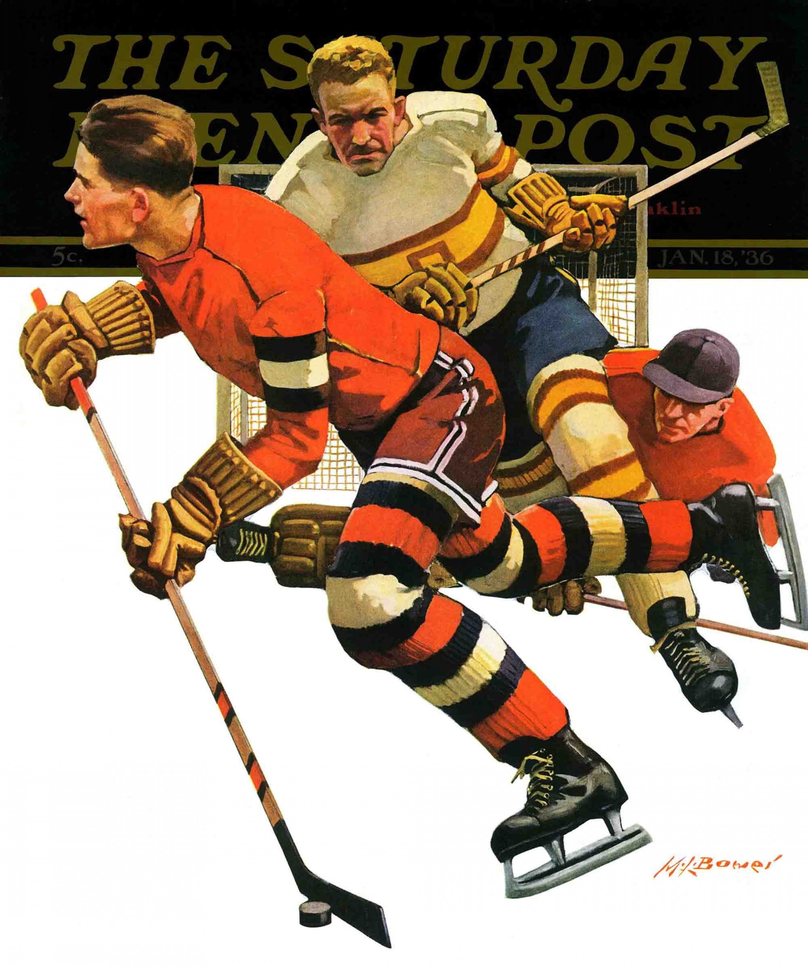 Marmont Hill Ice Hockey Match by Maurice Bower Painting Print on Canvas