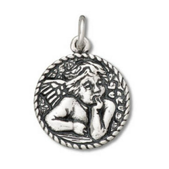 Sterling Silver 16" .8mm Round Circle Admiring Raphael Sistine Madonna Cherub Angel Pendant Necklace