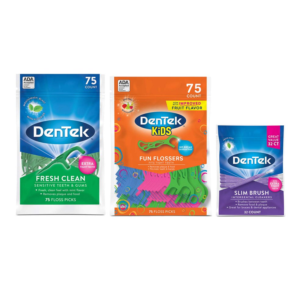 DenTek Family Pack (Fresh Clean Floss Picks 75 Count, Kids Fun Flossers