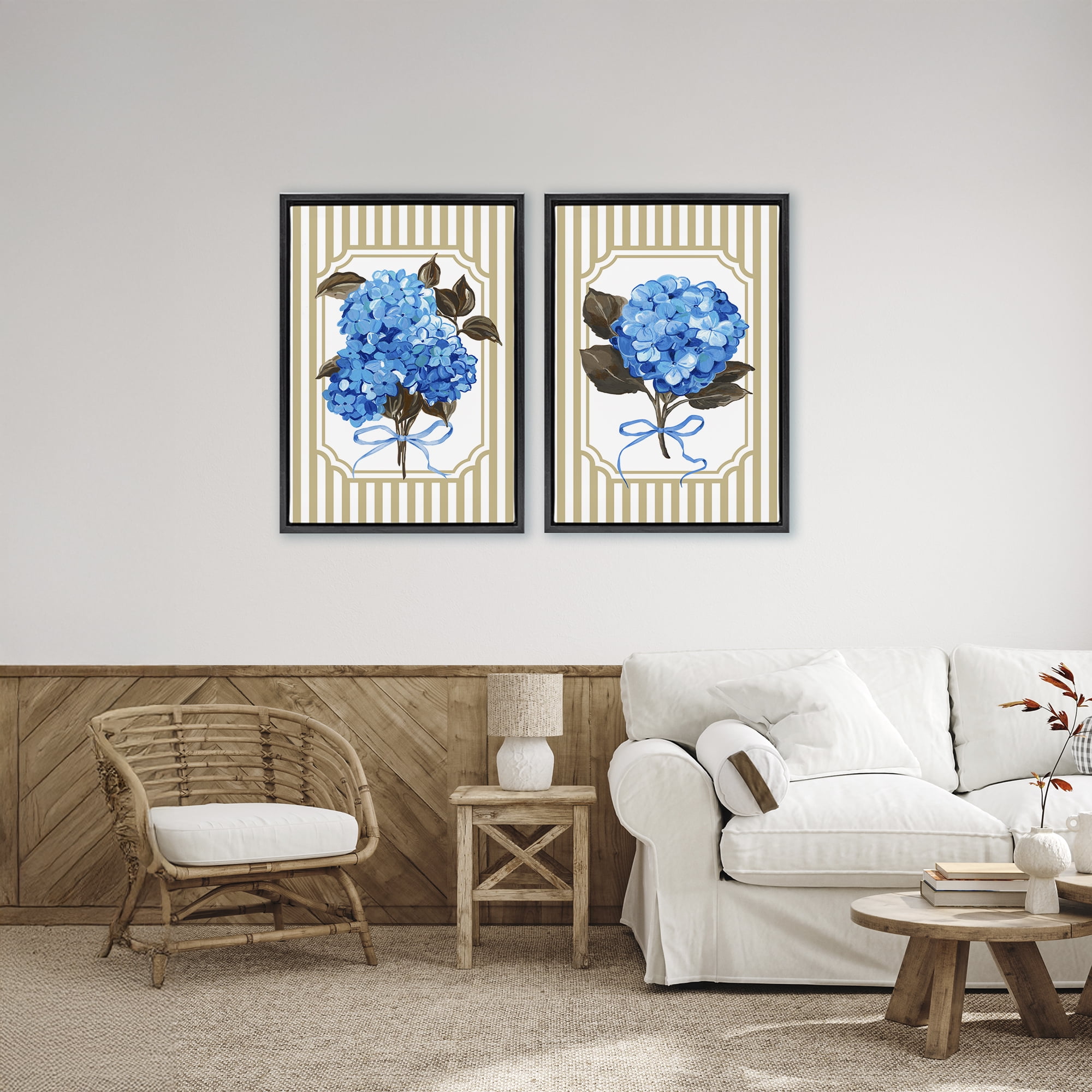 Hydrangea Bouquets with Bows 2 Piece Black Framed Floater Canvas Set, design by Adonna Ebrahimi