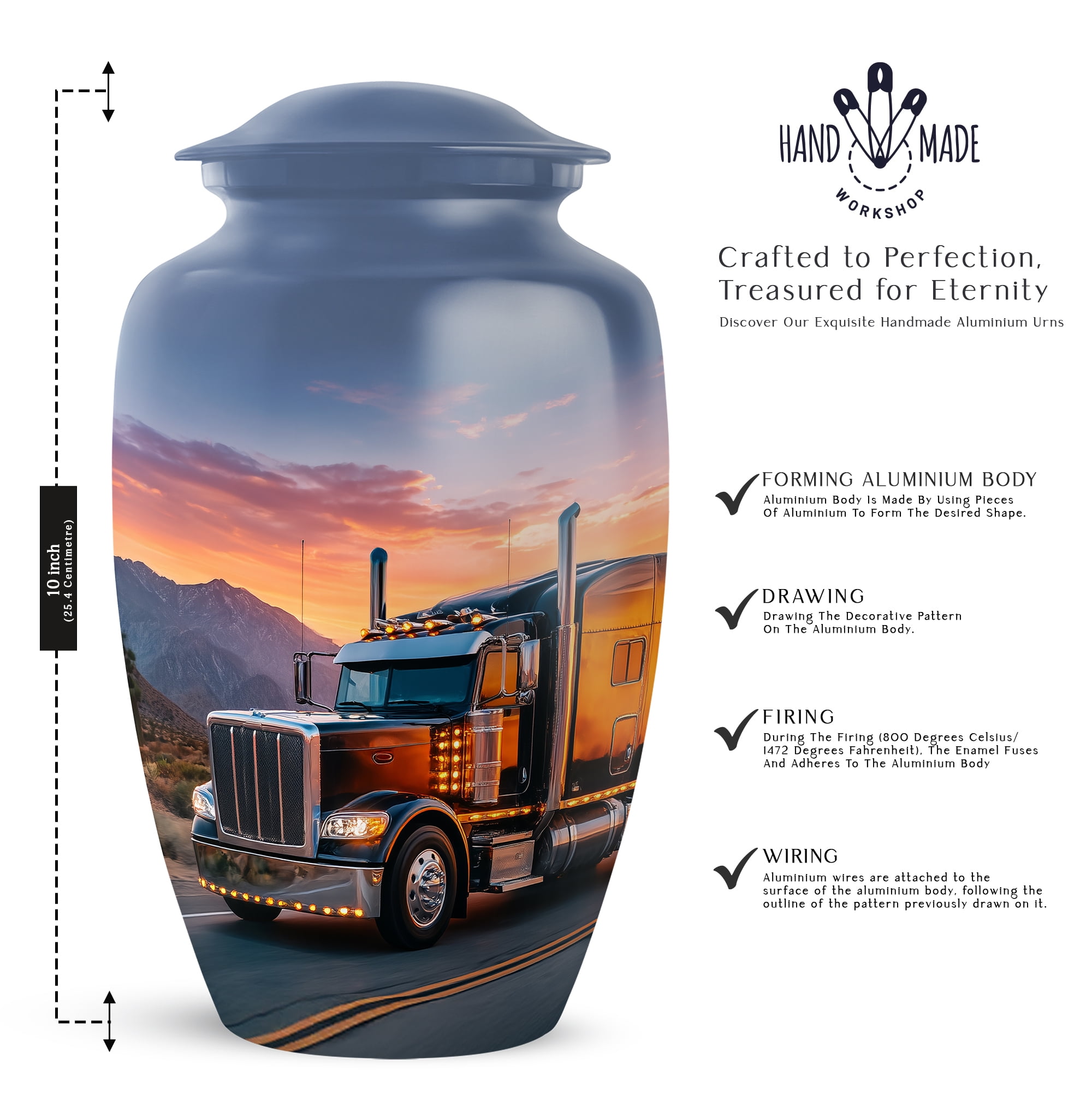 Truck Urns for Human Ashes, Truck Driver Cremation Urns, Funeral Urn for Human Ashes Adult Man - 10inch - Large Urn - 1pcs
