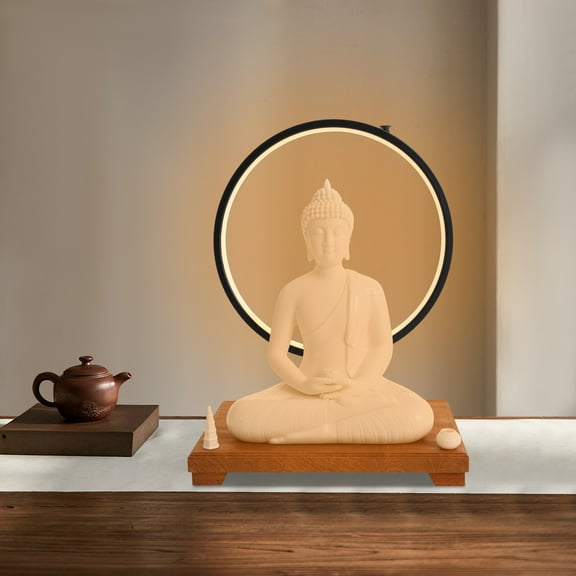 Decorative Buddha Statue, Glazed Ceramic with Adjustable Brightness Halo, 40.64cm Total Height, Perfect for Spiritual Spaces