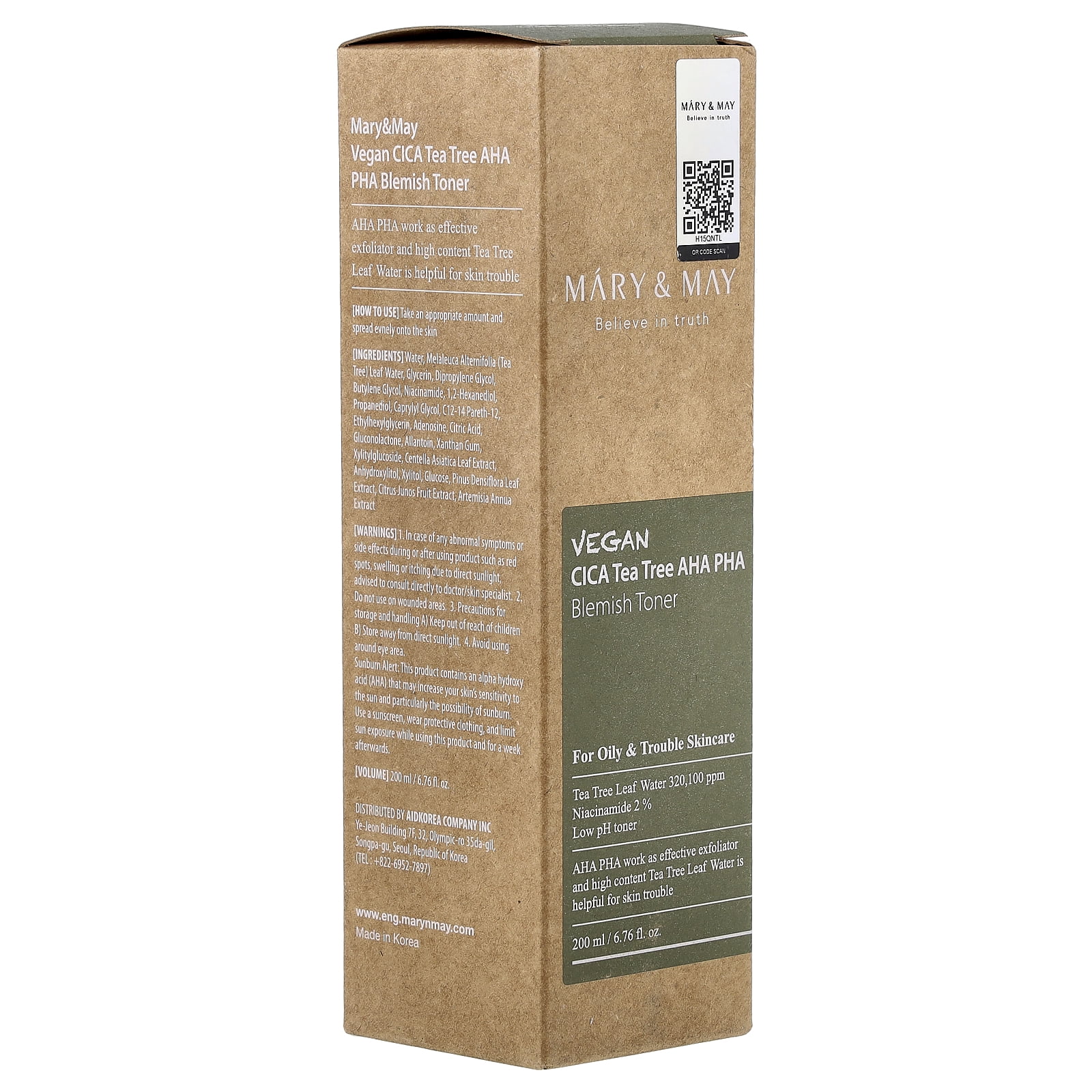 Mary & May Vegan CICA Tea Tree AHA PHA Blemish Toner, 6.76 fl oz (200 ml)