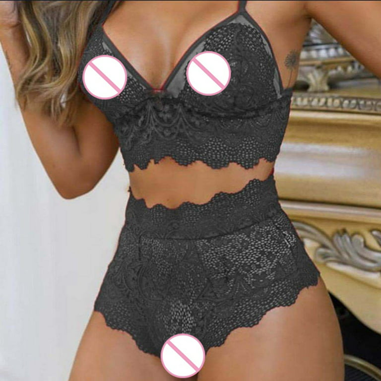 Fansy See Through Lingerie Sexy Women Underwear Transparent Bra Briefs Sets  Lace Black Lingerie Exotic Sexy Costume Sex Shop Gray XXL