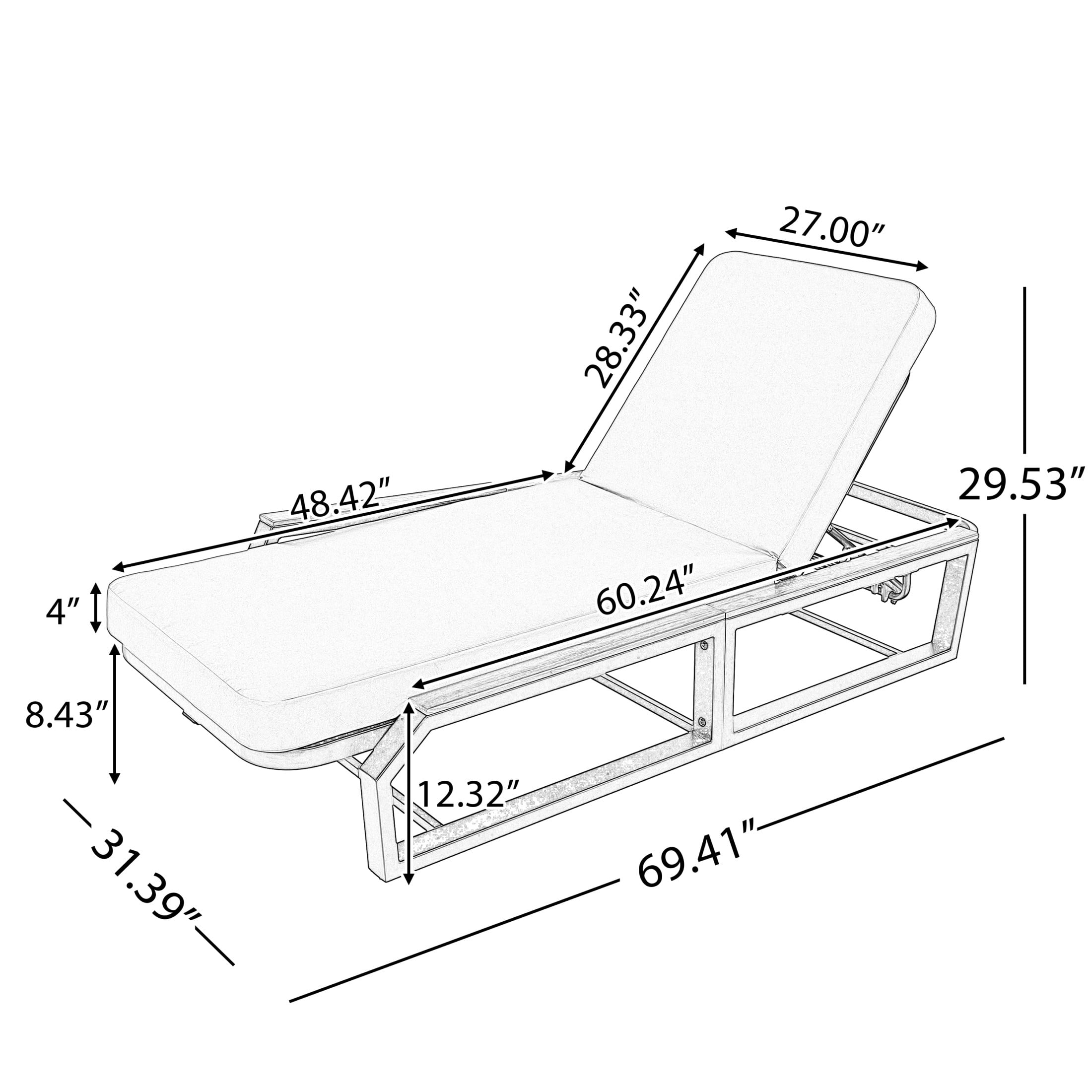Christopher Knight Home Outdoor Chaise Lounge with Cushion, 5-Position Adjustable Back, Iron Frame, Black+Gray