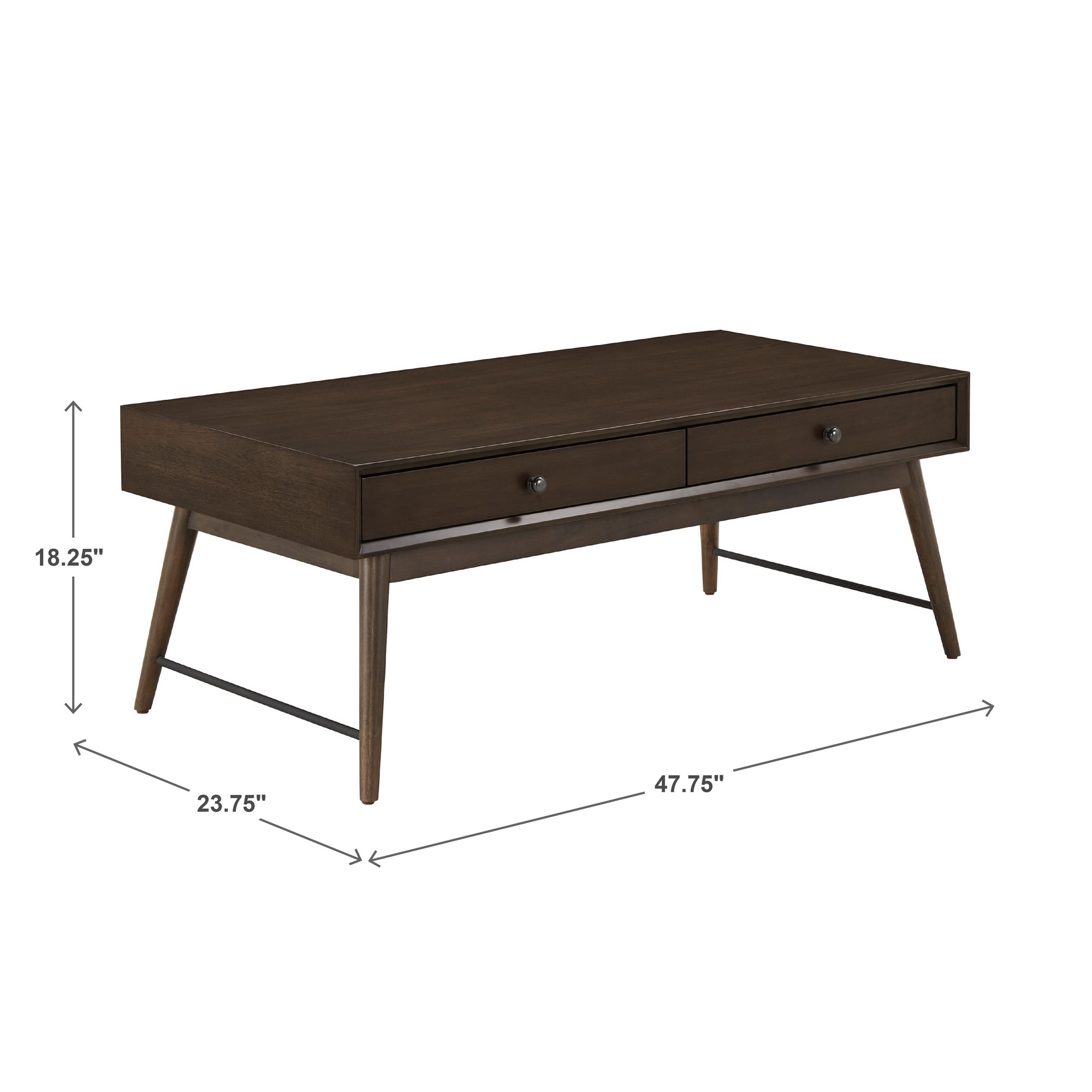 Weston Home Alcott Wood 2-Drawer Coffee Table, Dark Walnut Finish