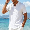 thumbnail image 4 of JTSRKL Mens Linen Short Sleeve Shirts Zip Collared Solid Lightweight Breathable Casual Tees Summer Business Vintage Relaxed Fit Tops White S, 4 of 7