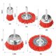 thumbnail image 3 of Juego de 5 cepillos de alambre abrasivos con filamento de nailon y cepillos de copa con taladro de 1/4 de pulgada, juego de nailon, rojo, rojo, 3 of 5