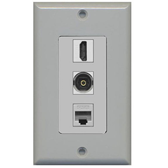 RiteAV - 1 Port HDMI and 1 Port Toslink and 1 Port Cat6 Ethernet Decorative Wall Plate - Gray