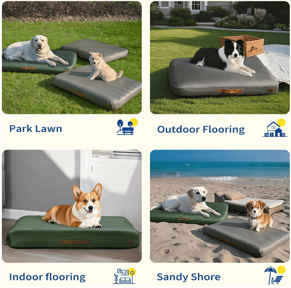 Outdoor Inflatable Dog Bed for Medium Dogs, Winter Outdoor Travel Dogs Met with Removeable Cover, Inflated Dog Bed Waterproof Summer Pet Mat with Anti-Slip Bottom, Army Green, 41x28 inch