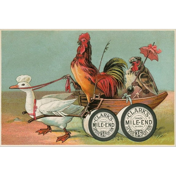 Art.com Chicken Wagon Pulled by Duck Stretched Canvas Print Wall Art, 36" x 24"
