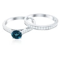 thumbnail image 4 of Rosec Jewels London Blue Topaz Wedding Bridal Ring Set - AAA Quality - Classic Blue Topaz Diamond Engagement Ring with Band, 14K White Gold, US 3.00, 4 of 8