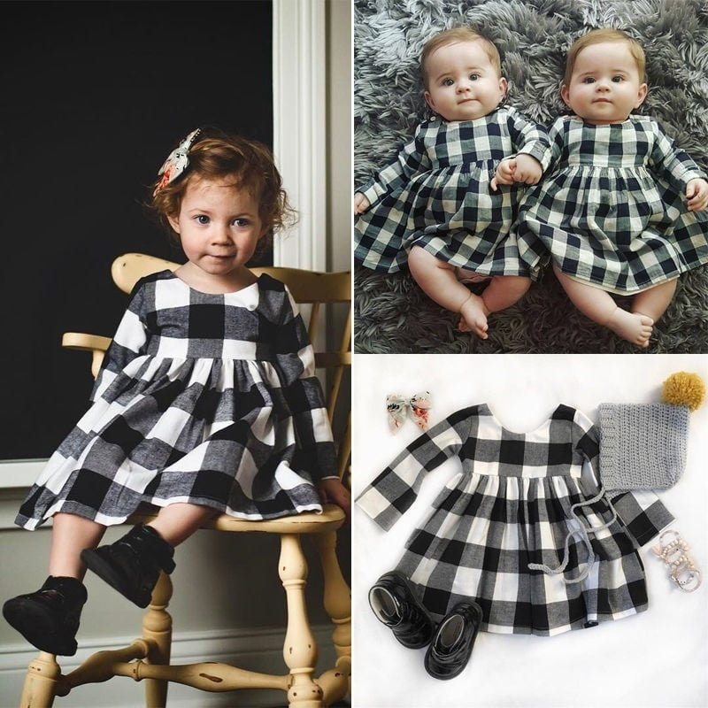 baby girl black and white plaid dress