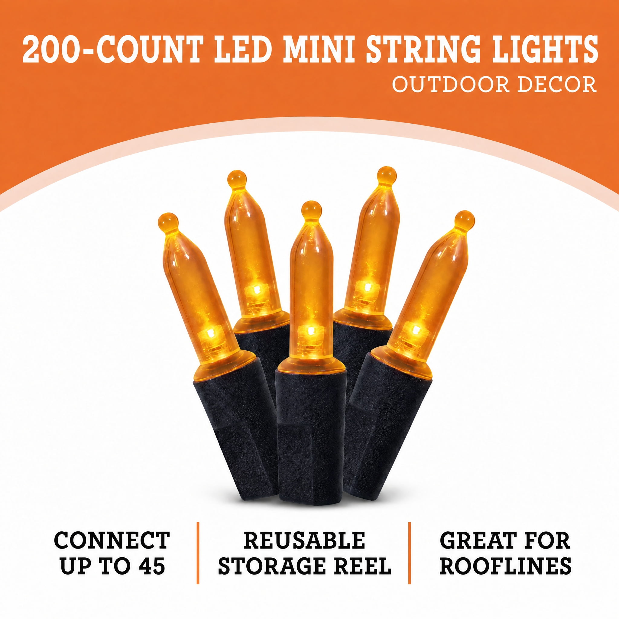 Indoor/Outdoor 200-Count LED Mini String Lights, Orange, 39', Halloween by Way To Celebrate