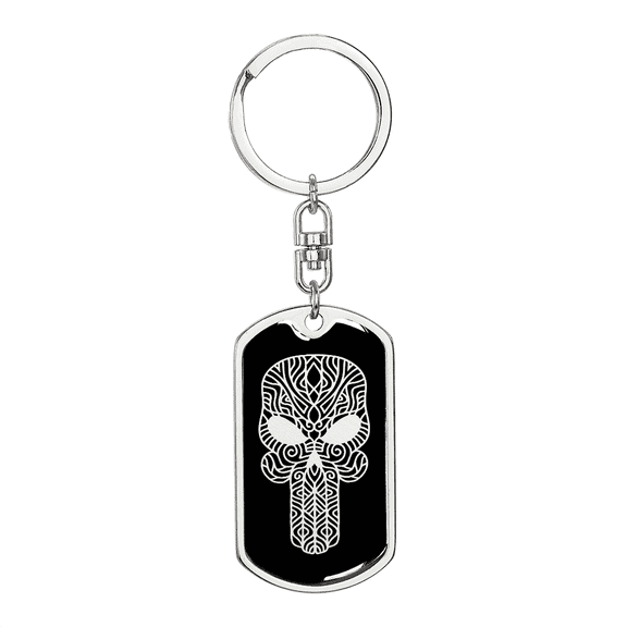 Calavera Mexican Sugar Skull 54 Stainless Steel or 18k Gold Premium Swivel Dog Tag Keychain