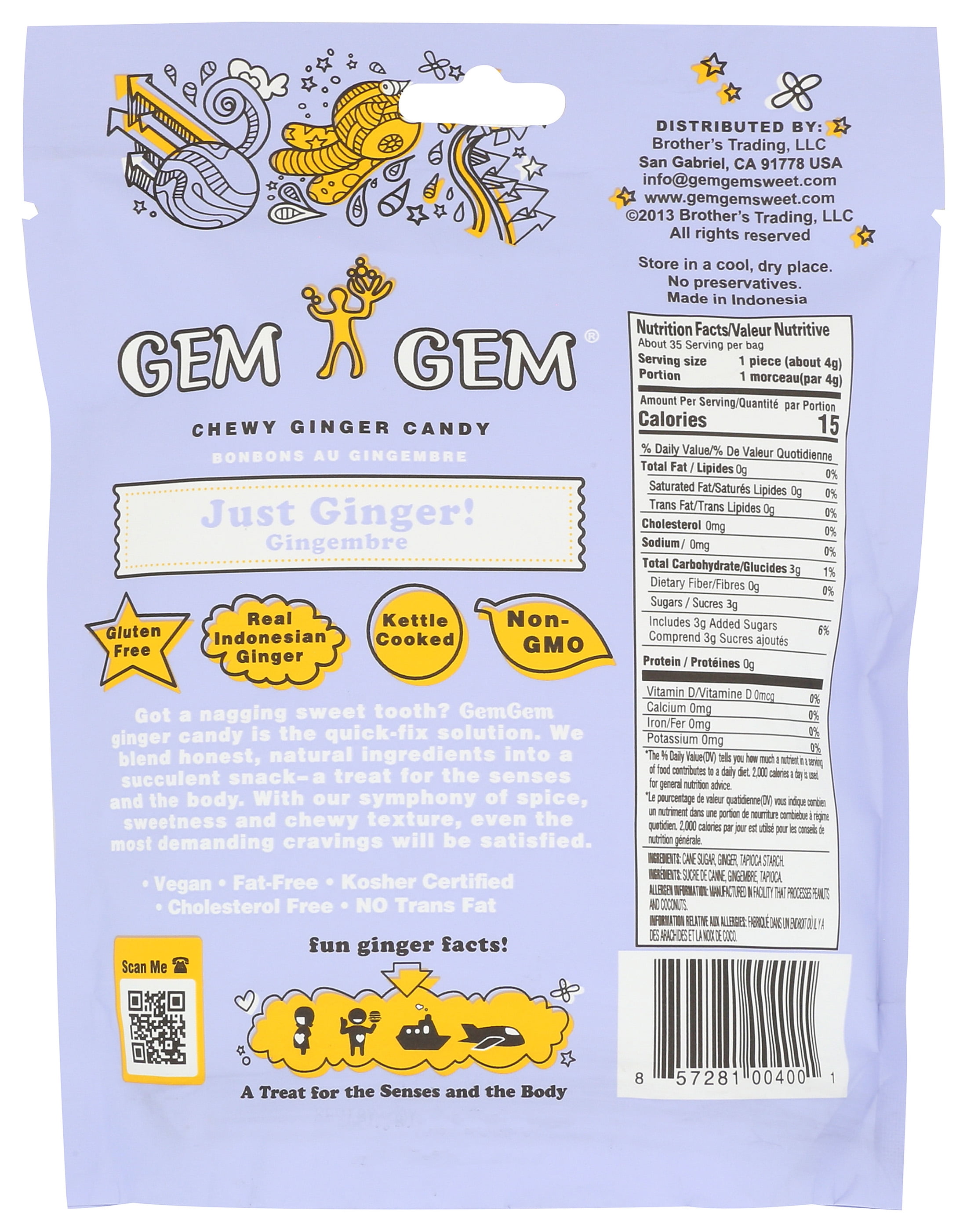 Gem Gem Chewy Ginger Candy Original, 5 oz Bag