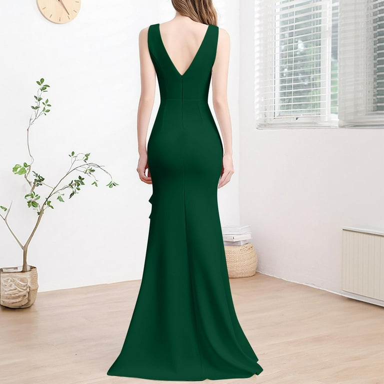 DeHolifer Women's Evening Dresses Sleeveless Deep V-Neck Solid Color Pleated Loose A-Line Evening Cocktail Long Dress Green L - Walmart.com DeHolifer Women's Evening Dresses Sleeveless Deep V-Neck Solid Color Pleated Loose A-Line Evening Cocktail Long Dress Green L - Walmart.com