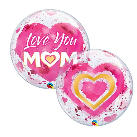 22 inch Bubble - Love You M(Heart)M Pink Qualatex Bubble Balloon - Party Supplies Decorations