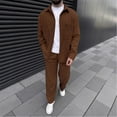 thumbnail image 2 of RYDCOT Men's Fashion Solid Corduroy 2-Piece Set Lapel Button Long Sleeve Shirt and Pants Casual Suit with Pocket Brown, 2 of 6