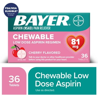 Bayer Chewable Aspirin Regimen Low Dose Pain Reliever Tablets, 81mg, Cherry, 36 Count