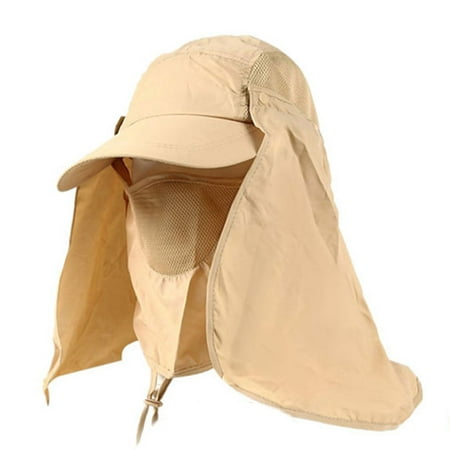 Men and Women Outdoor Sun Protection Fishing Hat with Detachable Face Neck Cover Flap, Summer Cycling Quick Drying Cap Khaki