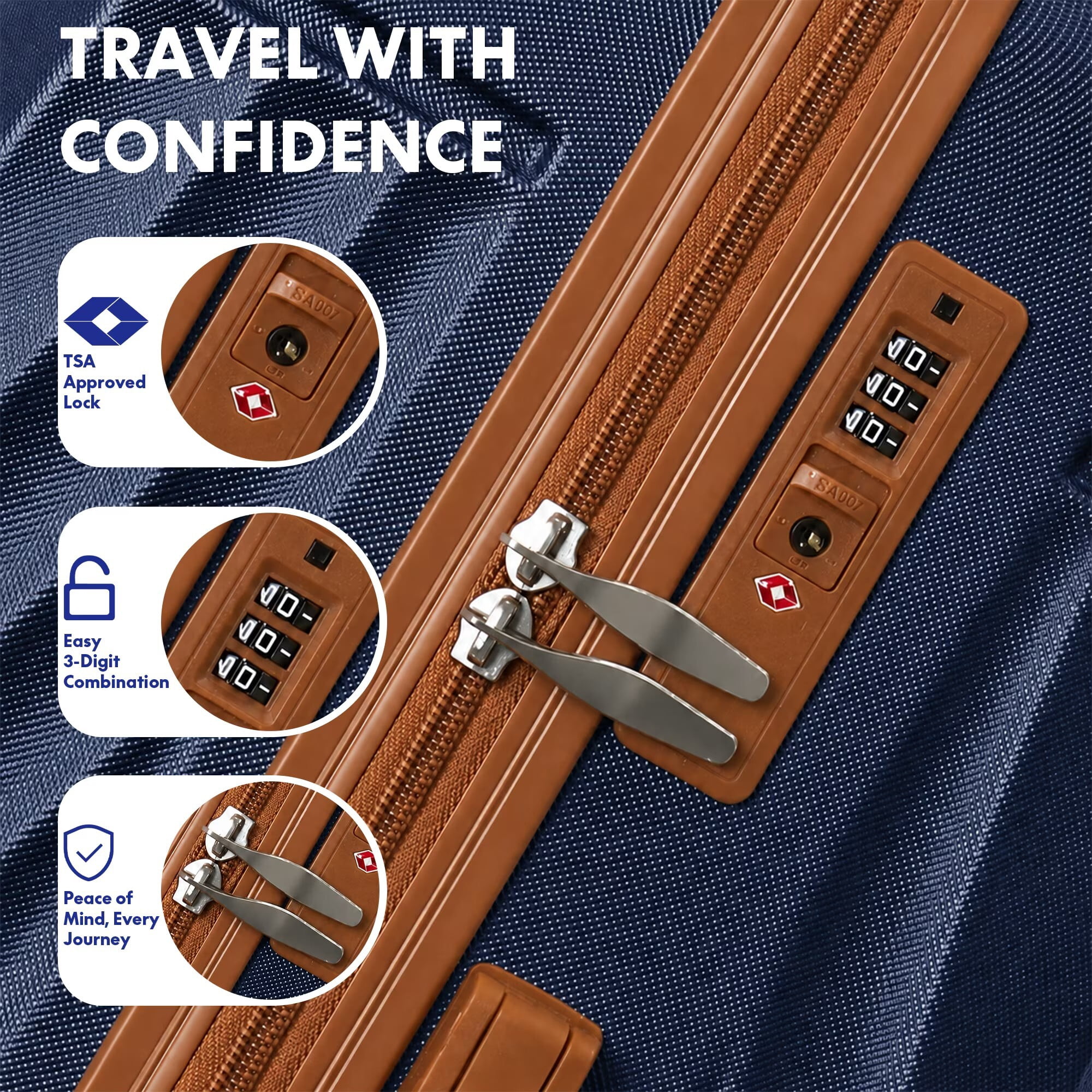 avobird 3-Piece ABS Hardshell Luggage Set – Lightweight and scratch-resistant, featuring silent 360° spinner wheels and TSA-approved locks, 20"/24"/28", Navy Blue