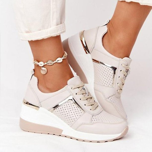 Zapatos cómodos informales vulcanizados para mujer Snickers deportivos con cuña con cordones
