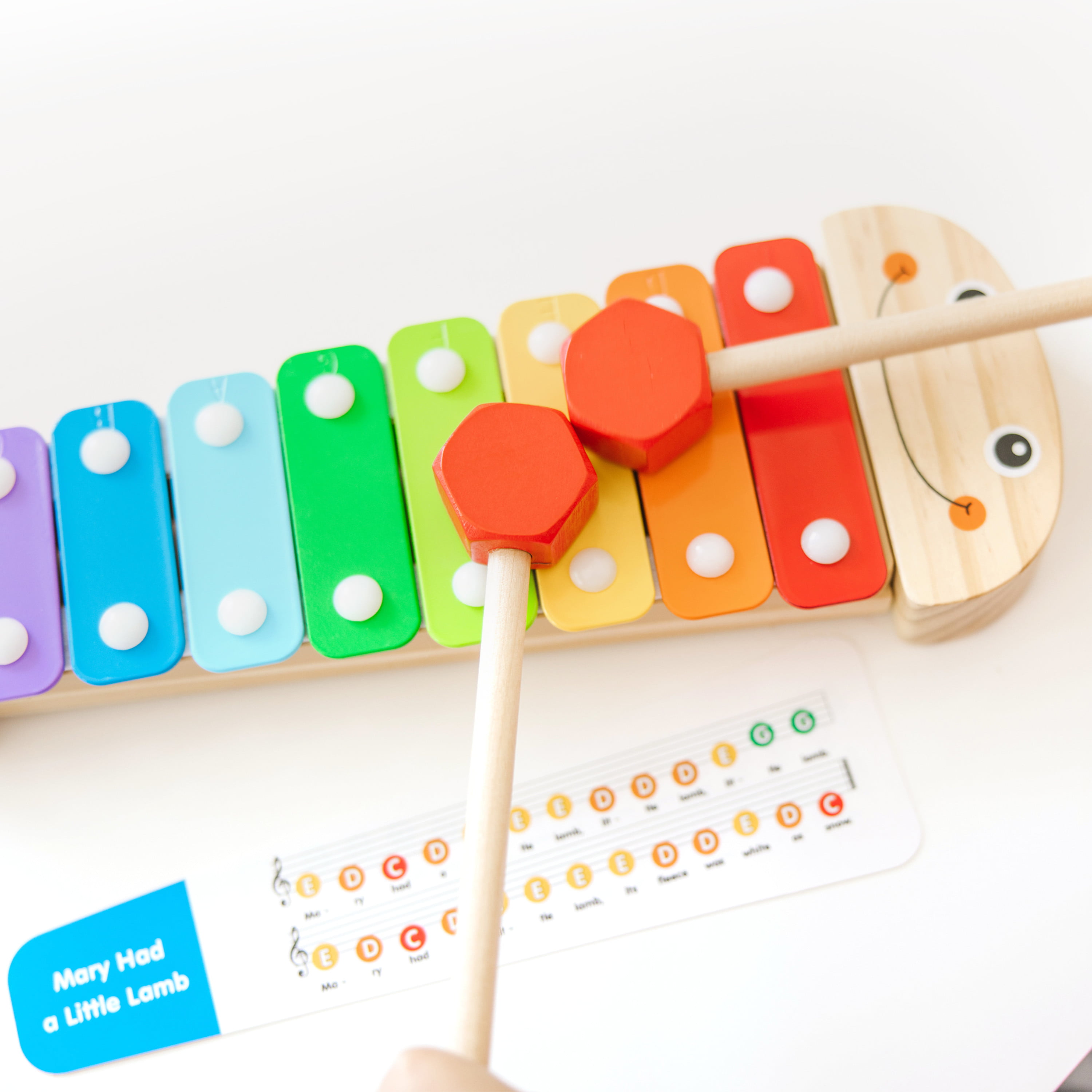 Musical Instruments Rainbow-Colored One Octave of Notes Melissa & Doug Caterpillar Xylophone 18 H x 6.2 W x 2 L Self-Storing Wooden Mallets 