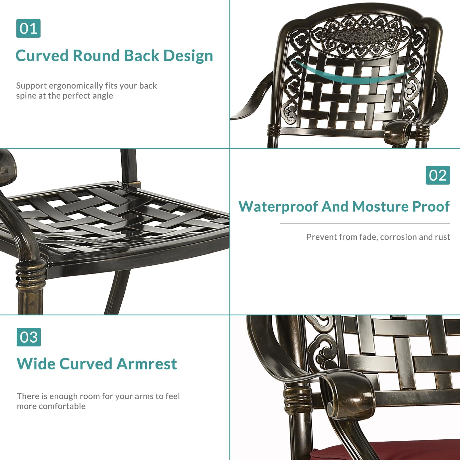 MEETWARM 2 Piece Patio Dinning Swivel Chairs Rocker, Outdoor All-Weather Cast Aluminum Chairs with Cushions, Patio Bistro Dining Chair Set for Garden Deck Backyard, Chili Red