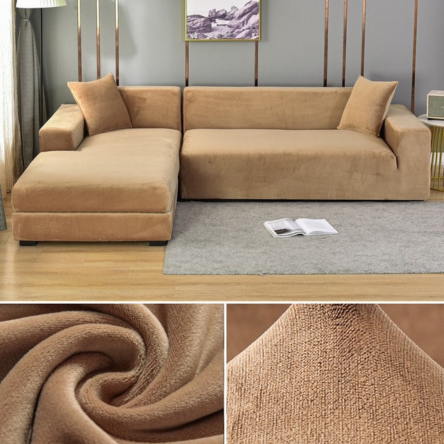 dosili Velvet Sofa Cover Elastic Thick L Shaped Corner Sofa Cover for