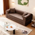 thumbnail image 3 of 78.5" Convertible Sofa Bed, Faux Leather Futon Couch with Pillows & Side Storage Pocket, Floor Sleeper Brown Sofa in a Box,Boneless Couch for Living Room Bedroom, 3 of 11