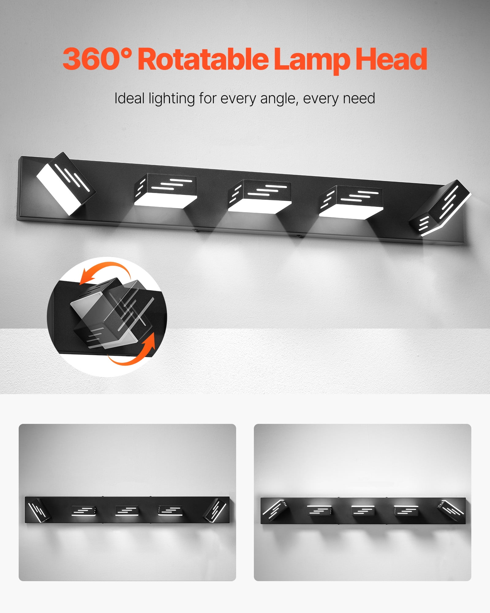 VEVOR 5-Light LED Modern Vanity Light Fixtures,33.46-Inch,Black Finish Bathroom Wall Lighting Fixture Over Mirror, with IP44 Waterproof, for Bathroom, Living Room, Bedroom, Hallway, Cool White 6000K