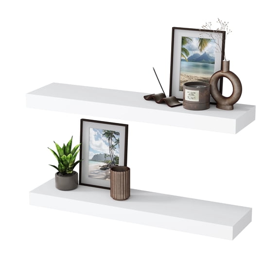 Jouetondream 24X6 White Floating Shelves for Wall, Wood Hanging Shelves up to 20lbs for Bedroom, Bathroom, Kitchen(Set of 2)