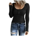 thumbnail image 2 of Miluxas Women’s Long Sleeve Henley T Shirts Button Down Slim Fit Tops Scoop Neck Ribbed Knit Shirts Black 12(XXL), 2 of 8