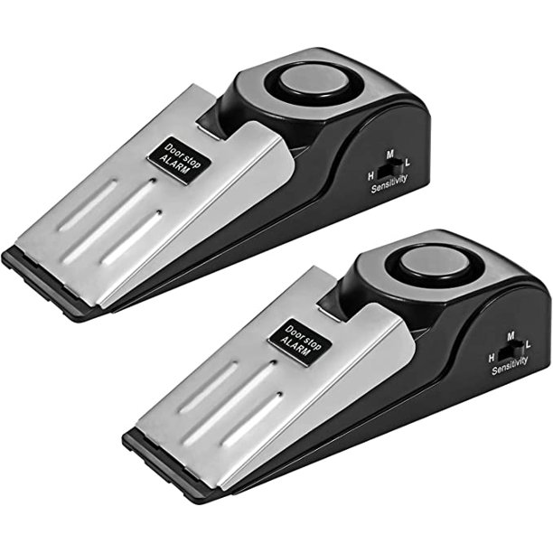 Topes de puerta con alarma, topes de puerta de goma antideslizante, tope de puerta de 3 sensibilidades ajustables para seguridad en el hogar/seguridad infantil (2 paquetes) TUNC Sencillez