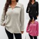 thumbnail image 4 of Camiseta de polar de manga larga con cuello en V y corte holgado para mujer de talla grande en color liso de otoño e invierno, 4 of 6