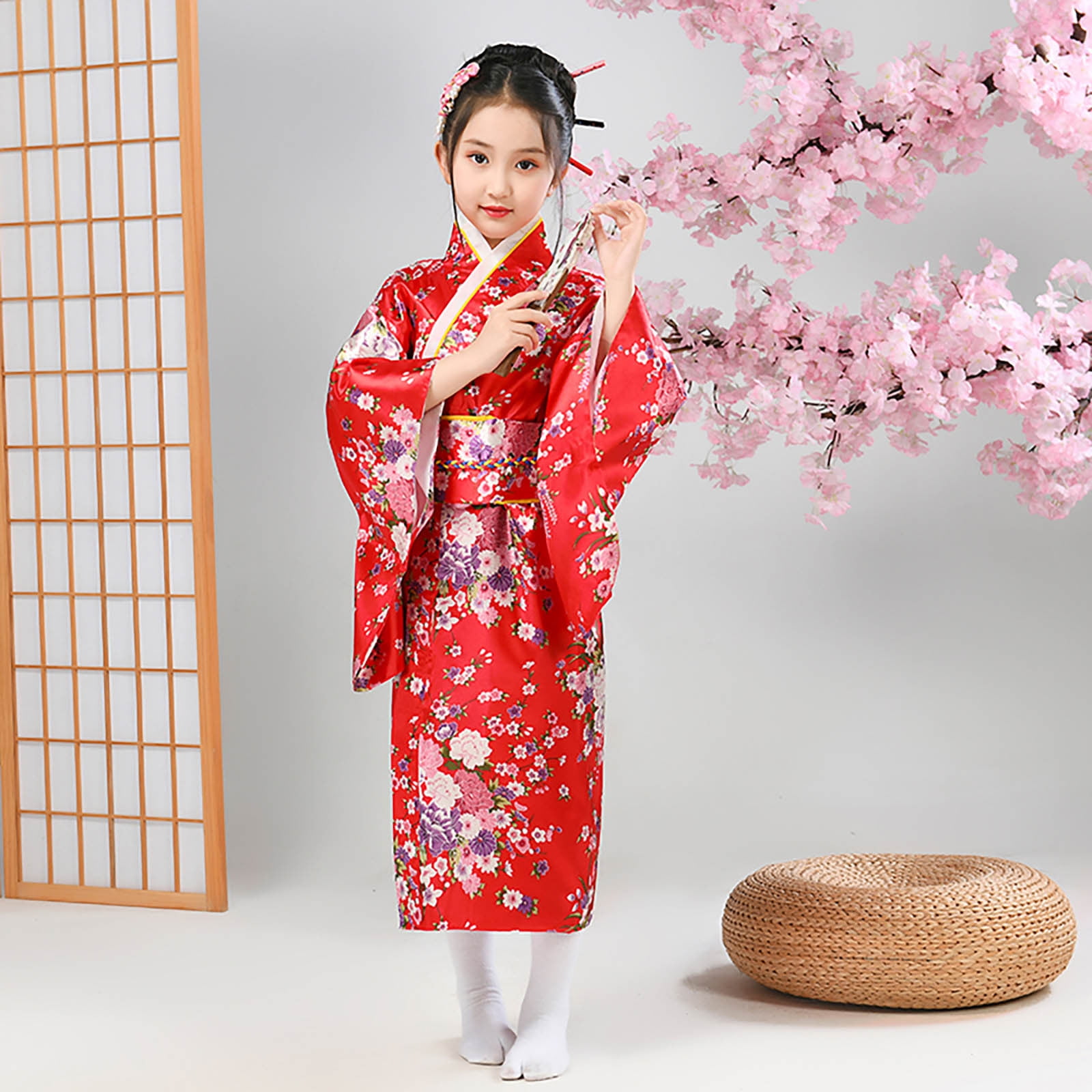 Gotyou Girl's Kimono Toddler Kids Floral Japanese Traditional Costume ...