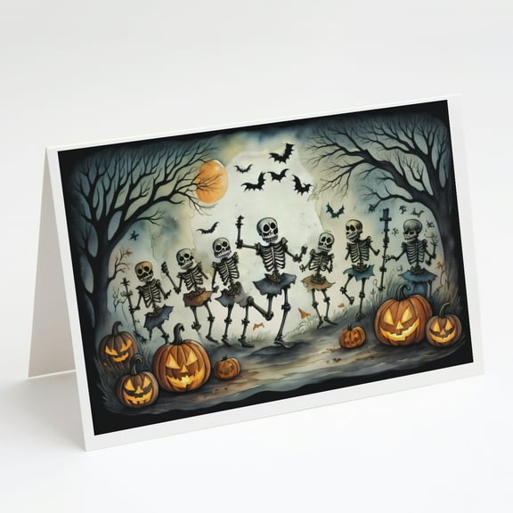 Dancing Skeletons Spooky Halloween Greeting Cards and Envelopes Pack of 8 7 in x 5 in