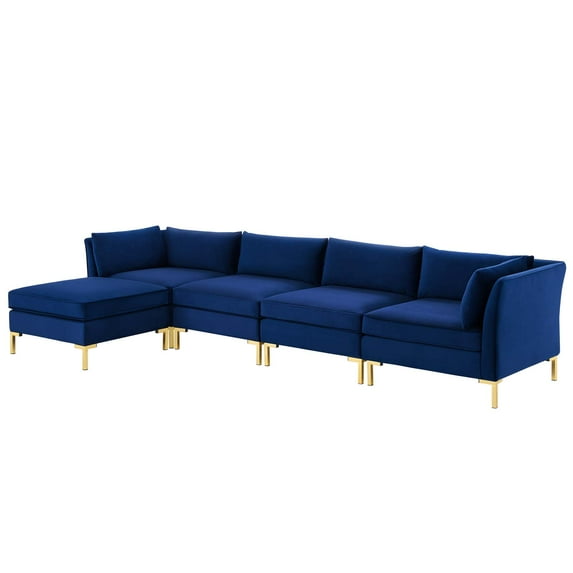 Sectional Sofa Set, Velvet, Blue Navy, Modern Contemporary Urban Design, Living Lounge Room Hotel Lobby Hospitality