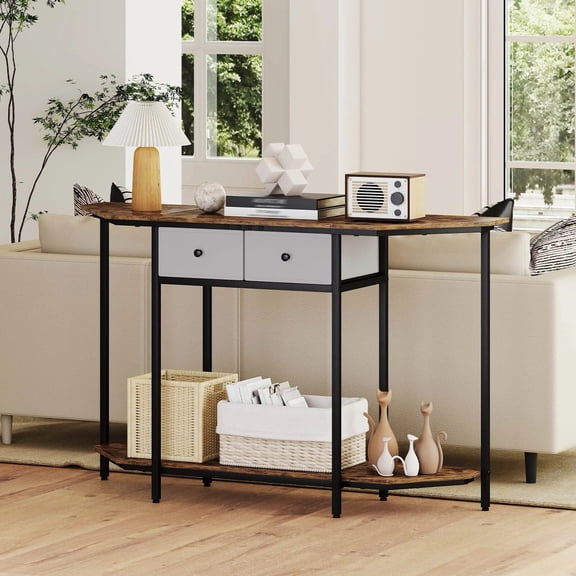 DRAZUNO 51" Console Table with 2 Drawers Open Storage Shelf 2-Tier Entryway Table