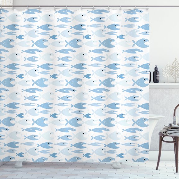 Ambesonne Fish Shower Curtain, Tropical Piranha Pattern, 69"Wx75"L, Pale Blue Pale Blue