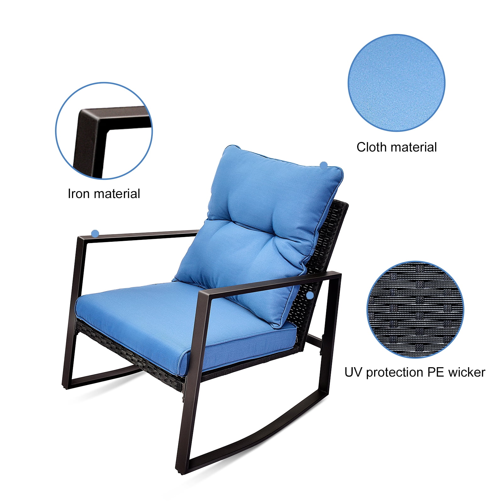 Leumius Patio Furniture Set,3 Pieces Outdoor Rocking Chairs Set with 2 Chairs & Side Table,Weather-Resistant Patio Furniture for Garden,Bistro,Porch,Blue