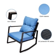 3 Pieces Patio Bistro Set, Outdoor Rocking Chair with Cushion & Table for Yard Garden Poolside, Blue