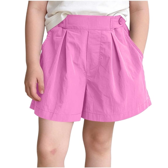 Cethrio Girls Summer Shorts Size 14, Relaxed Fit Elastic Waist Knitting Cotton Casual Kids Shorts Pink Size 14
