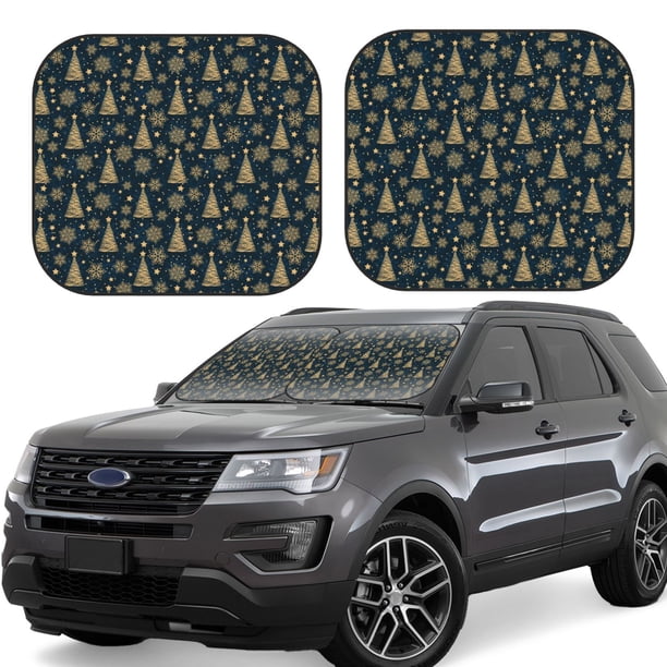 Balery Gold Snowflake Christmas Tree Parasol para parabrisas de coche de 2 piezas | Parasol plegable para parabrisas delantero de coche para la mayoría de sedanes-Large