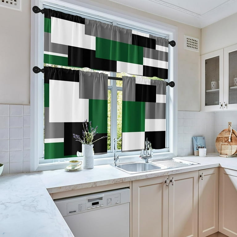 Green And White Kitchen Curtains Gingham Sage Curtains OR Pelmets,