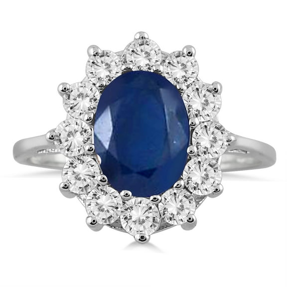 SZUL Women's 1 Carat Diamond and Sapphire Ring in 14K White Gold
