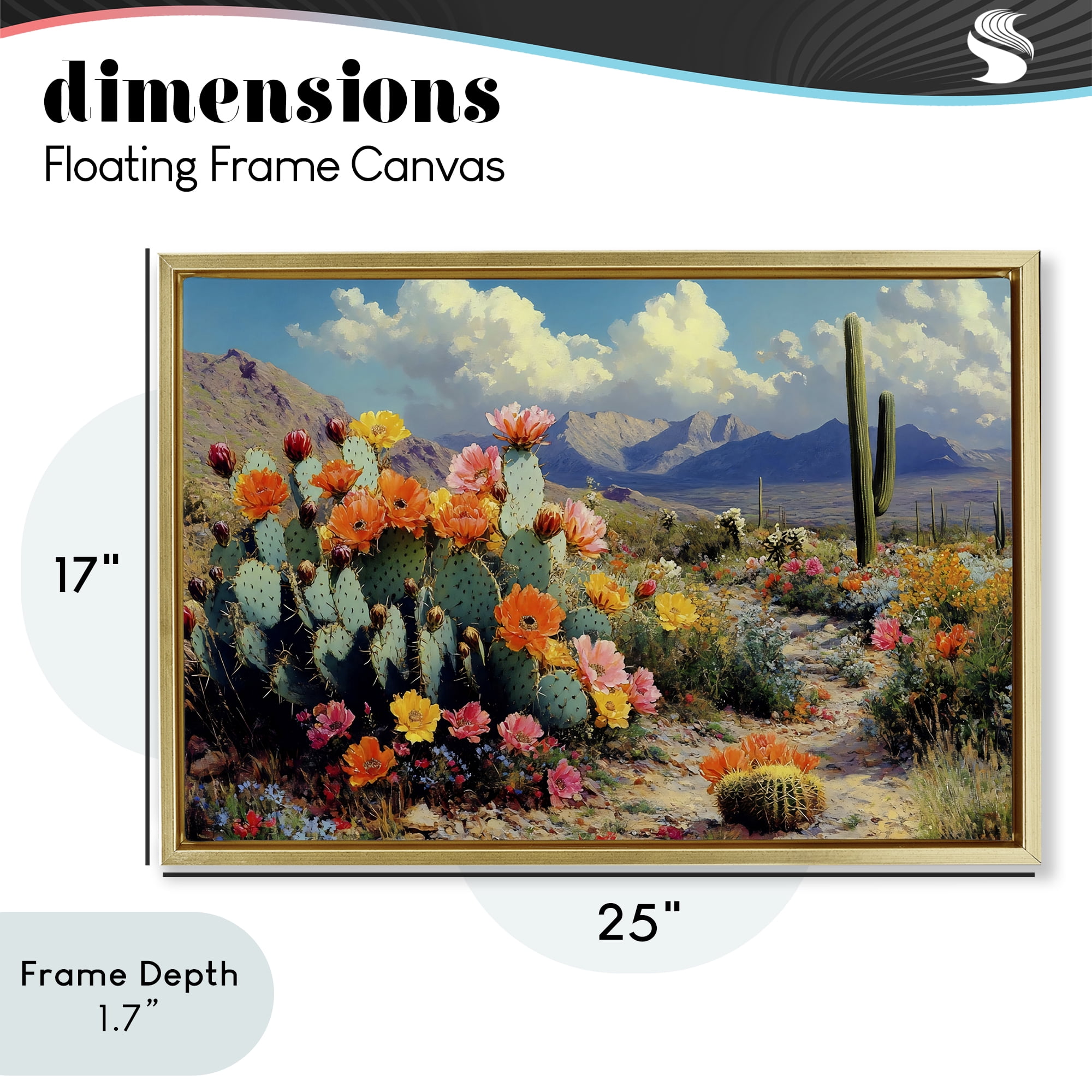 Stupell Industries Vibrant Cacti in Desert Gold Framed Floater Canvas Wall Art, design by Franklyn Gregory